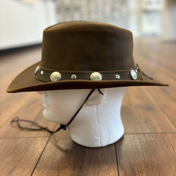 Original leather hat with studs and buffalo coins on the band. Western Cowboy - Picture 5 of 9